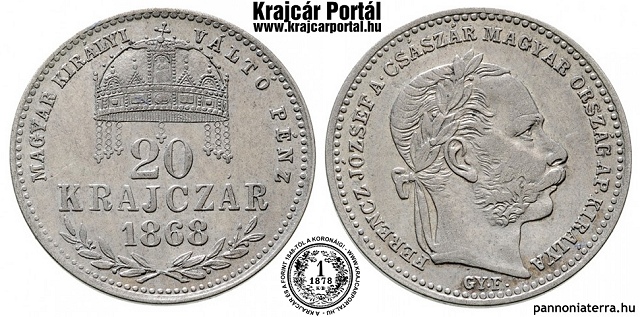 1868-as 20 krajczr GYF (Gyulafehrvr) Magyar Kirlyi Vlt Pnz  - (1868 20 krajczar)