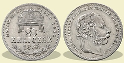 1868-as 20 krajczár KB (Körmöcbánya) Magyar Királyi Váltó Pénz  - (1868 20 krajczar)