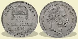1870-es 20 krajczár KB (Körmöcbánya) Váltó Pénz - (1870 20 krajczar)