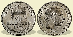 1872-es 20 krajczár KB (Körmöcbánya) Váltó Pénz - (1872 20 krajczar)