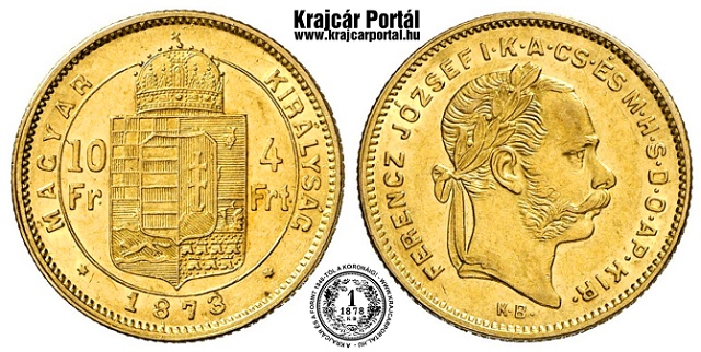 1873-as 4 forint / 10 frank - (1873 4 forint / 10 frank)