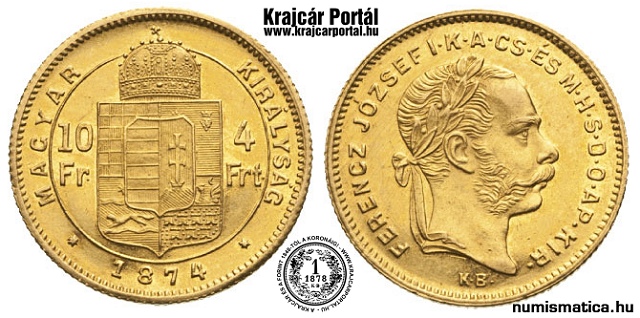 1874-es 4 forint / 10 frank KB (Krmcbnya) - (1874 4 forint / 10 frank)