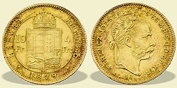1879-es 4 forint / 10 Frank KB (Krmcbnya) - (1879 4 forint / 10 Frank)