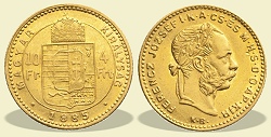 1885-s 4 forint / 10 Frank KB (Krmcbnya) - (1885 4 forint / 10 Frank)