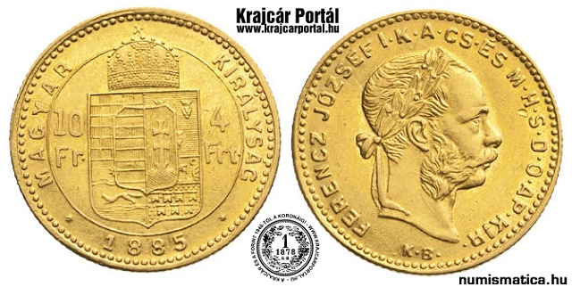 1885-s 4 forint / 10 frank - (1885 4 forint / 10 frank)