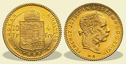 1889-es 4 forint / 10 Frank KB (Krmcbnya) - (1889 4 forint / 10 Frank)