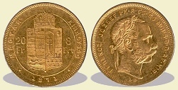 1871-es 8 forint / 20 Frank KB (Krmcbnya) - (1871 8 forint / 20 Frank)