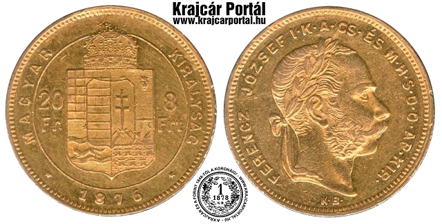1876-os 8 forint / 20 frank KB (Krmcbnya) - (1876 8 forint / 20 frank)