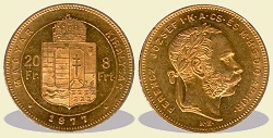 1877-es 8 forint / 20 Frank KB (Krmcbnya) - (1877 8 forint / 20 Frank)
