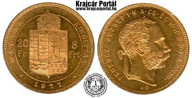 1877-es 8 forint / 20 frank KB (Krmcbnya) - (1877 8 forint / 20 frank)