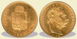 1880-as 8 forint / 20 Frank KB (Krmcbnya) - (1880 8 forint / 20 Frank)