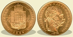 1884-es 8 forint / 20 Frank KB (Krmcbnya) - (1884 8 forint / 20 Frank)