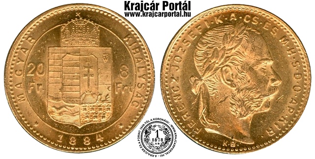 1884-es 8 forint / 20 frank - (1884 8 forint / 20 frank)