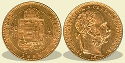 1885-s 8 forint / 20 Frank KB (Krmcbnya) - (1885 8 forint / 20 Frank)