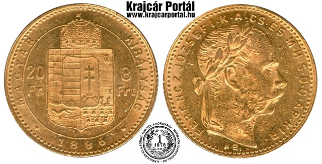 1886-os 8 forint / 20 frank - (1886 8 forint / 20 frank)