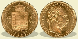 1887-es 8 forint / 20 Frank KB (Krmcbnya) - (1887 8 forint / 20 Frank)