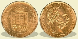 1890-es 8 forint / 20 Frank KB (Krmcbnya) - (1890 8 forint / 20 Frank)