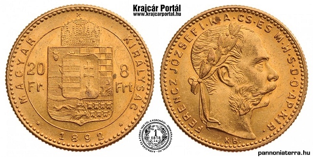 1892-es 8 forint / 20 frank - (1892 8 forint / 20 frank)