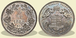 Ezst veret 1868-as 4 krajcr - (1868 4 krajczrar)