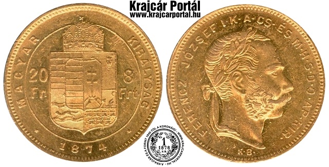1874-es 8 forint / 20 frank KB (Krmcbnya) - (1874 8 forint / 20 frank)